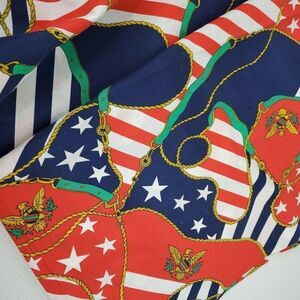 Vintage Cotton Fabric Red White Blue Green Flag Rope Eagle